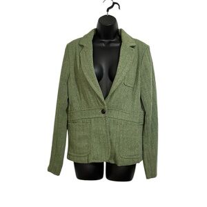 Bitten Sarah Jessica Parker Green Herringbone Wool Blend Blazer Sz L